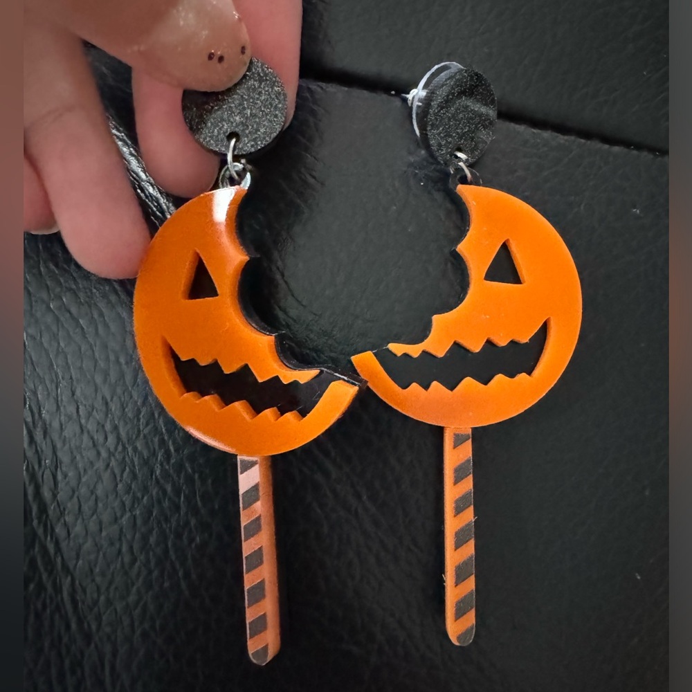 Jack-O’-Lantern Lollipop Dangle Earrings – Halloween Statement Jewelry